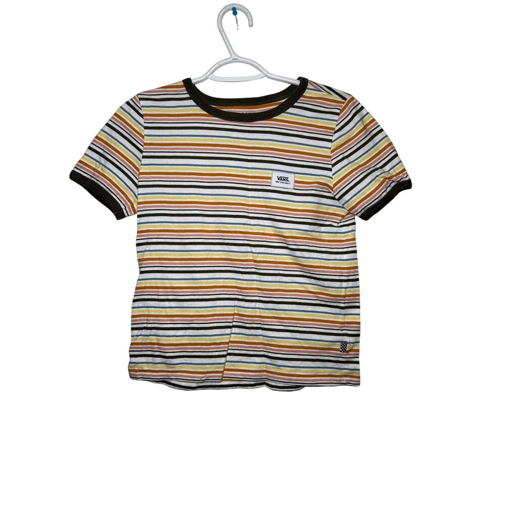 Vans Women's Striped Ringer Tee in Black, White, Yellow, Blue, Brown